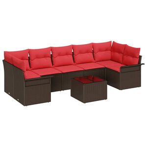 vidaXL Gartensofa-set mit Kissen 8 pcs Beige und Rot Poly-Rattan