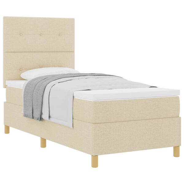 vidaXL Boxspringbett mit Matratze mit Kopfteil Creme 90 x 200 cm Stoff
