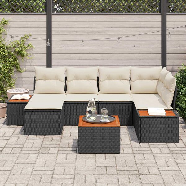 vidaXL Gartensofa-set mit Kissen 7 pcs Schwarz und Creme Polyrattan