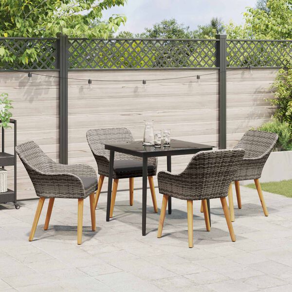 vidaXL Garten Essgruppe mit Kissen 5 pcs Grau Poly-Rattan