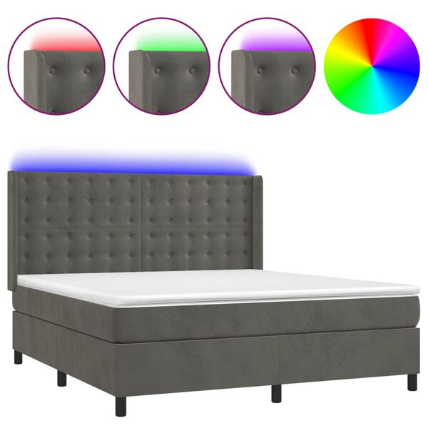 vidaXL Boxspringbett mit Matratze & LED Dunkelgrau 180x200 cm Samt