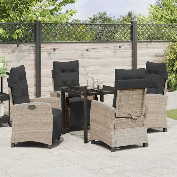 vidaXL Garten Essgruppe mit Kissen 5 pcs Hellgrau Poly-Rattan