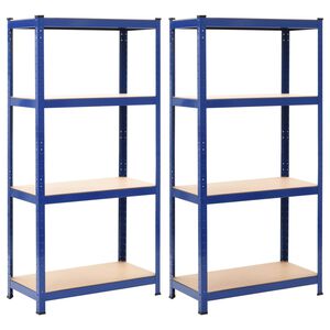 vidaXL Lagerregale mit 4 B&ouml;den 2 Stk. Blau Stahl & Holzwerkstoff