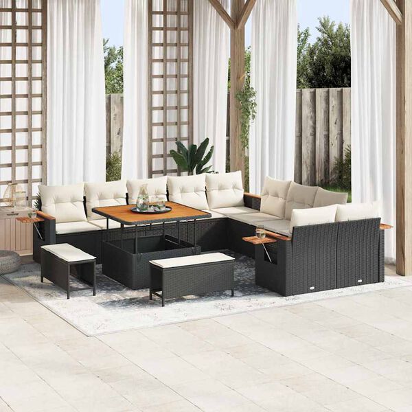 vidaXL Gartensofa-set mit Kissen 17 pcs Schwarz und Creme Poly-Rattan