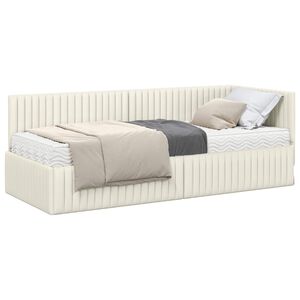 vidaXL Eckbettgestell mit Matratze mit Kopfteil 2 stk. Creme Samt
