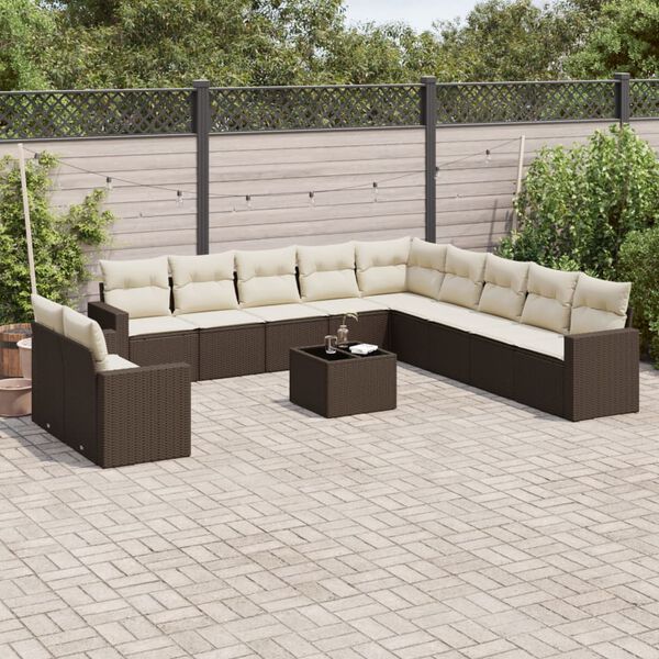 vidaXL 12-tlg. Garten-Sofagarnitur mit Kissen Braun Poly Rattan