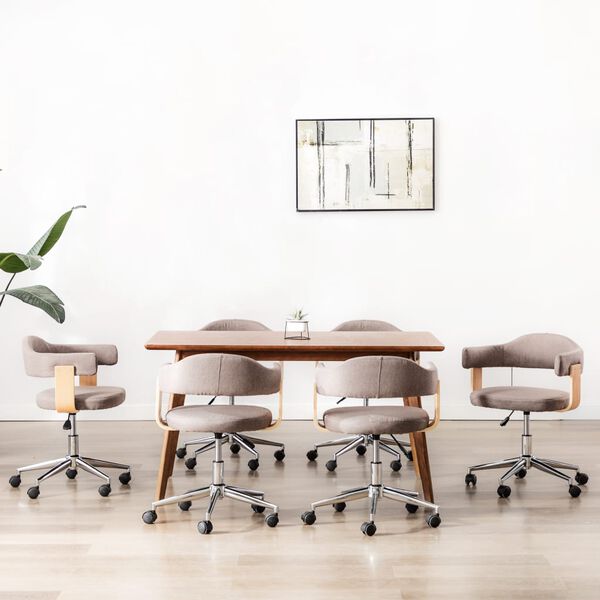 vidaXL Drehbare Esszimmerst&uuml;hle 6 Stk. Taupe Bugholz und Stoff