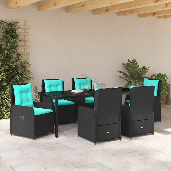 vidaXL Garten Essgruppe 7 pcs Schwarz Poly Rattan