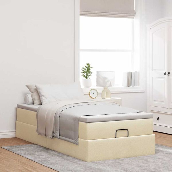 vidaXL Ottoman-Bett mit Matratze Creme 80x200 cm Stoff