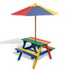 vidaXL Kinder-Picknicktisch mit B&auml;nken & Sonnenschirm Mehrfarbig Holz