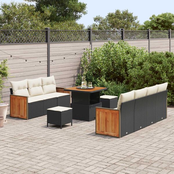 vidaXL Garten-Sofa-Set mit Kissen 10 pcs Schwarz und Creme