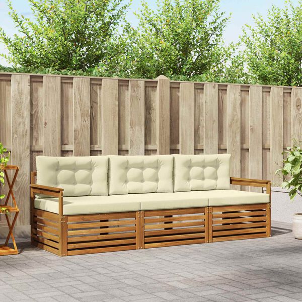 vidaXL Outdoor-Sofagarnitur mit Kissen 3 pcs Natur und Creme