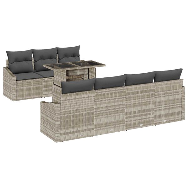 vidaXL Gartensofa-set mit Kissen 8 pcs Hellgrau Poly-Rattan