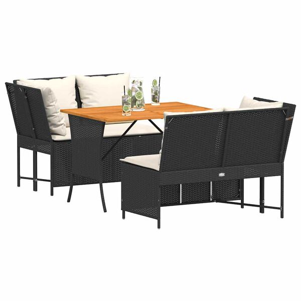 vidaXL 3-tlg. Garten-Sofagarnitur mit Kissen Schwarz Poly Rattan