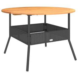 vidaXL Gartentisch mit Holzplatte Schwarz &Oslash;110x71 cm Poly Rattan