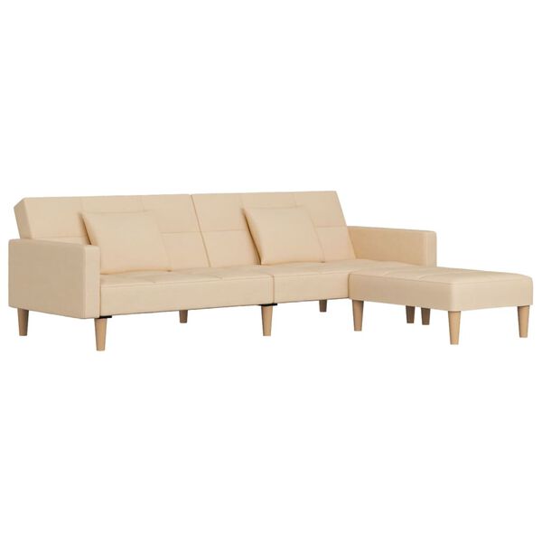 vidaXL Schlafsofa 2-Sitzer mit 2 Kissen & Hocker Creme Stoff