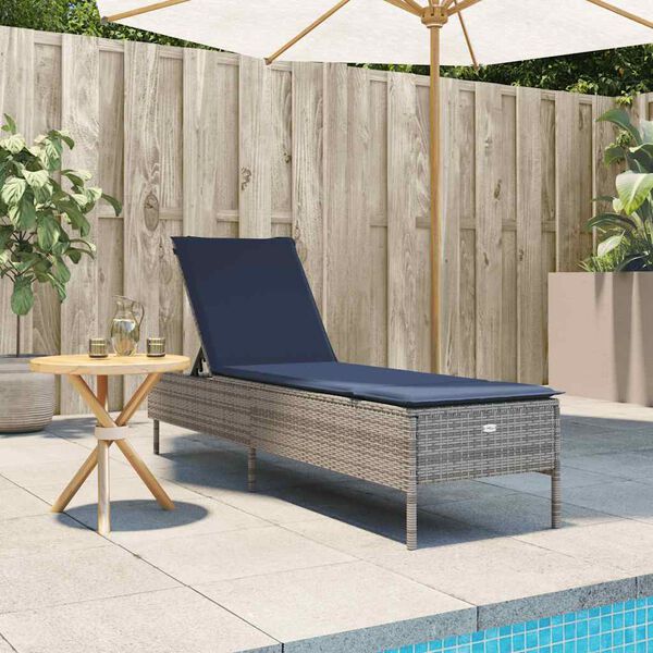 vidaXL Sonnenliege mit Kissen Grau Poly Rattan