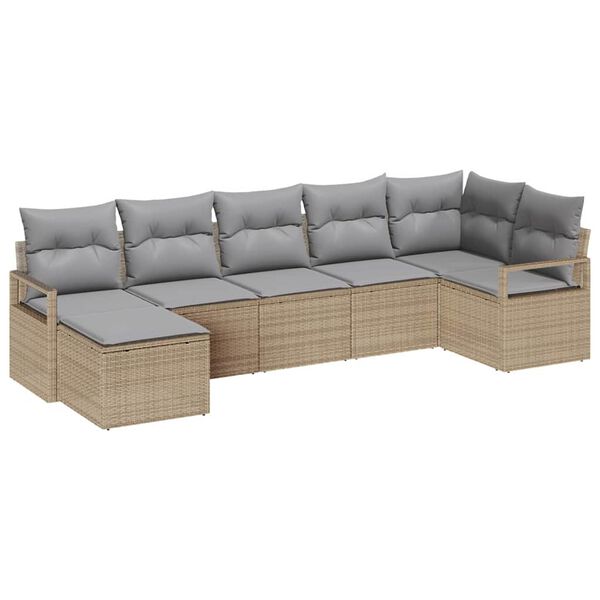 vidaXL Sofa Set mit Kissen 7 pcs Beige Poly Rattan