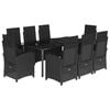vidaXL 9-tlg. Garten-Essgruppe mit Kissen Schwarz Poly Rattan