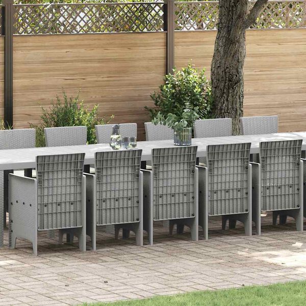 vidaXL Garten-Esszimmergarnitur mit Kissen 17 pcs Hellgrau PP