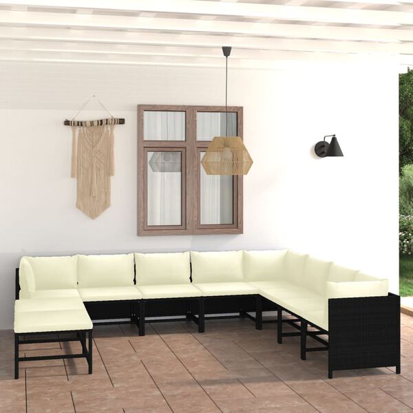 vidaXL 11-tlg. Garten-Lounge-Set mit Kissen Poly Rattan Schwarz