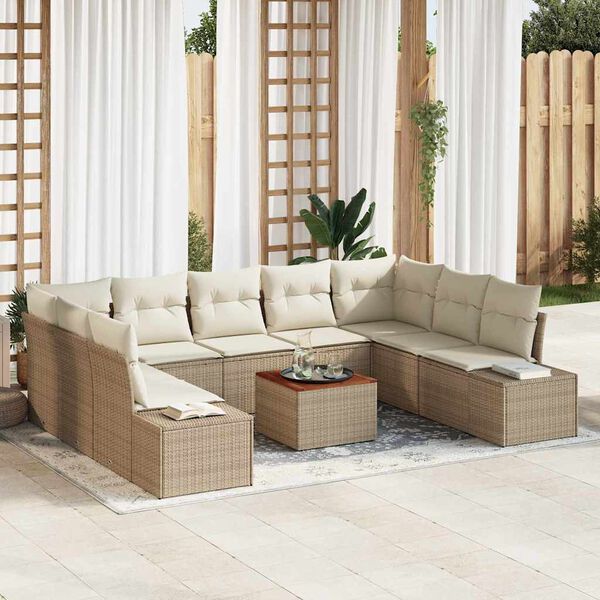 vidaXL Gartensofa-set mit Kissen 10 pcs Beige Poly-Rattan