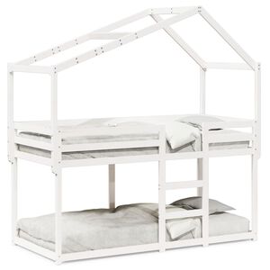vidaXL Etagenbett mit Dach Wei&szlig; 90x190 cm Massivholz Kiefer