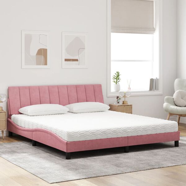 vidaXL Bett mit Matratze "Hanko" Rosa 180x200 cm Samt
