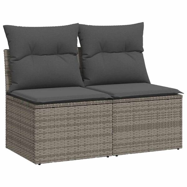 vidaXL 2-tlg. Garten-Sofagarnitur mit Kissen Grau Poly Rattan Akazie