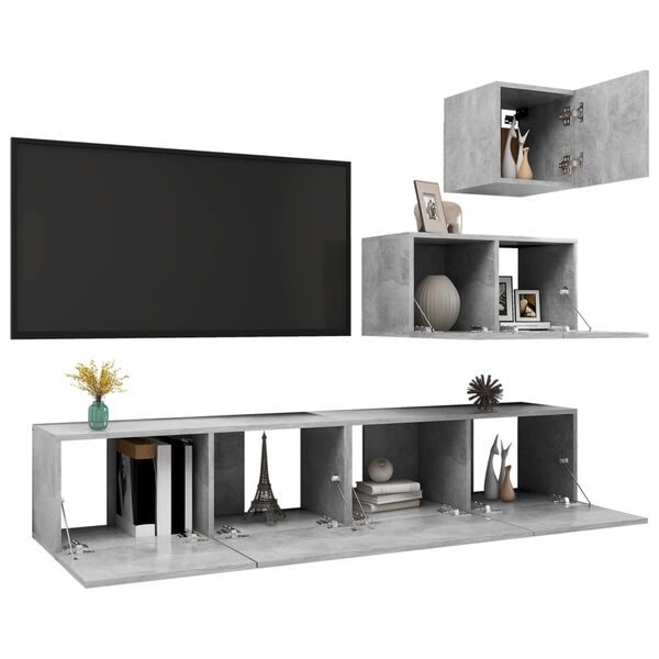 vidaXL 4-tlg. TV-Schrank-Set Betongrau Holzwerkstoff