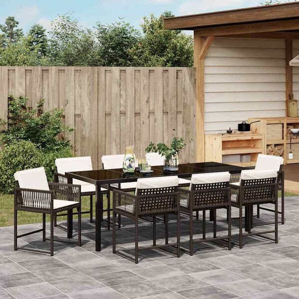 vidaXL Garten Essgruppe 9 pcs Braun Poly-Rattan