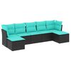 vidaXL 7-teiliges Gartensofa-Set mit Kissen, schwarzes Polyrattan
