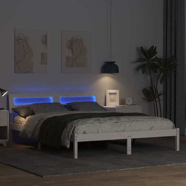 vidaXL Bettrahmen mit Kopfteil Wei&szlig; 150 x 200 cm Massives Kiefernholz