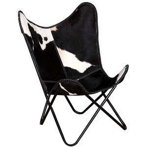 vidaXL Butterfly-Sessel Schwarz und Wei&szlig; Echtes Kuhfell