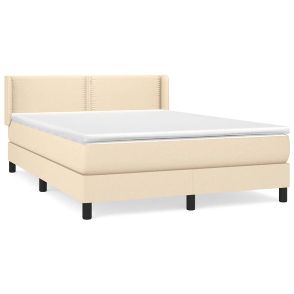 vidaXL Boxspringbett mit Matratze Creme 140x190 cm Stoff
