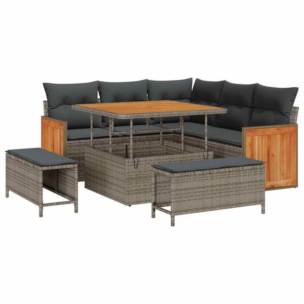 vidaXL Gartensofa-set mit Kissen 9 pcs Grau Poly-Rattan