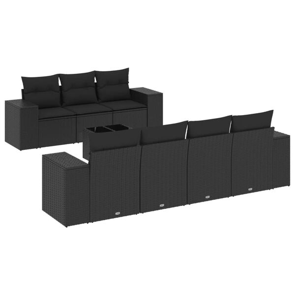 vidaXL 8-tlg. Garten-Sofagarnitur mit Kissen Schwarz Poly Rattan