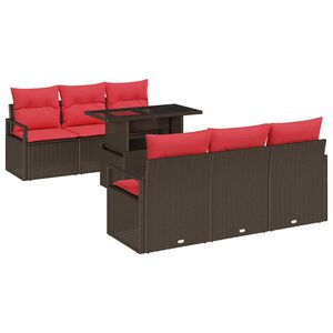 vidaXL Gartensofa-set mit Speicher 7 pcs Braun und Rot Poly-Rattan