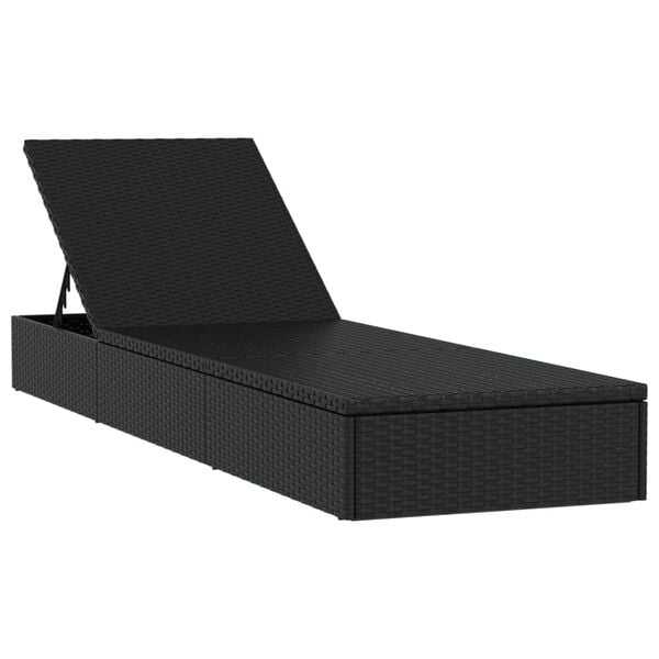 vidaXL Sonnenliegen 2 Stk. mit Tisch Schwarz Poly Rattan