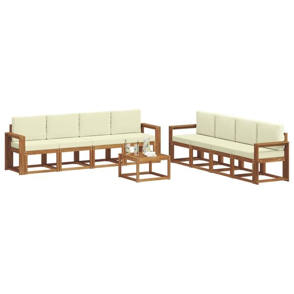 vidaXL Outdoor-Sofagarnitur 9 pcs Natur und Creme Massivholz Akazie