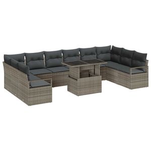 vidaXL Gartensofa-set mit Kissen mit Speicher 11 pcs Grau Poly-Rattan