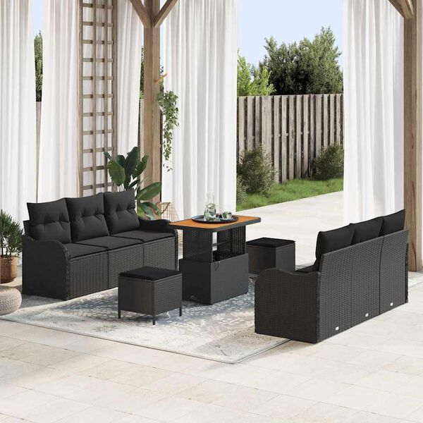 vidaXL Garten-Sofa-Set 9 pcs Schwarz Poly-Rattan