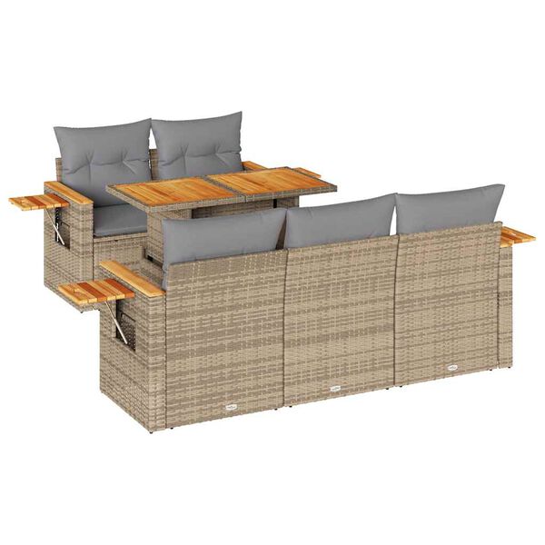 vidaXL 6-tlg. Garten-Sofagarnitur mit Kissen Beige Poly Rattan Akazie