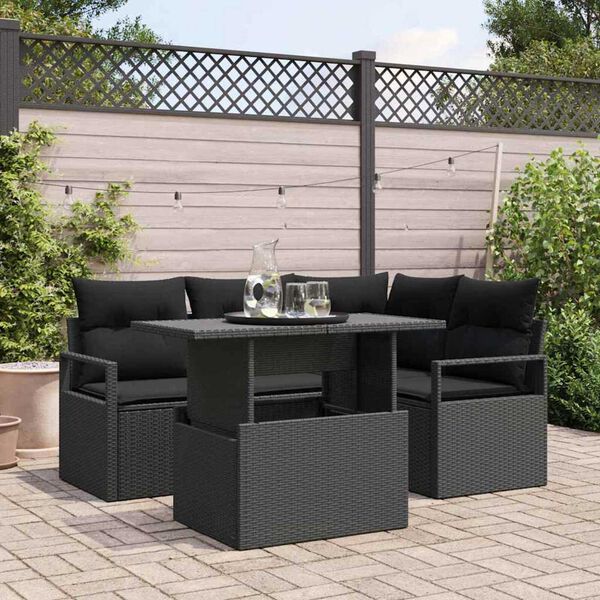 vidaXL Gartensofa-set mit Kissen 5 pcs Schwarz Poly Rattan