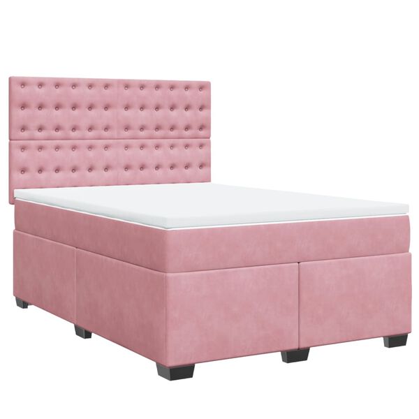 vidaXL Boxspringbett mit Matratze Rosa 140x190 cm Samt