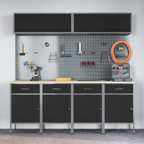 vidaXL Arbeitsschrankset mit Schubladen mit Speicher 10 pcs Schwarz