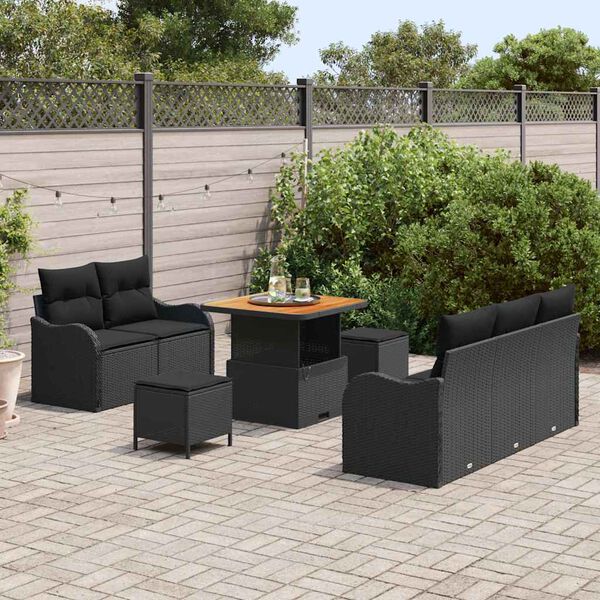 vidaXL Garten-Sofa-Set 8 pcs Schwarz Poly-Rattan