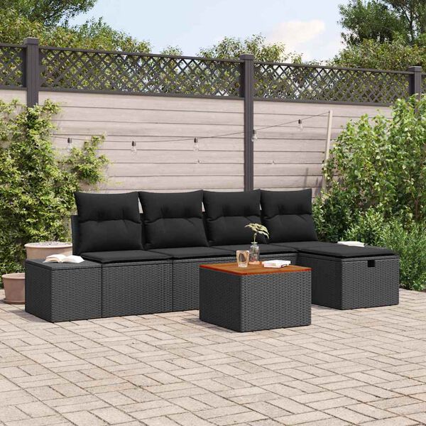 vidaXL Gartensofa-set mit Kissen 6 pcs Schwarz Poly Rattan