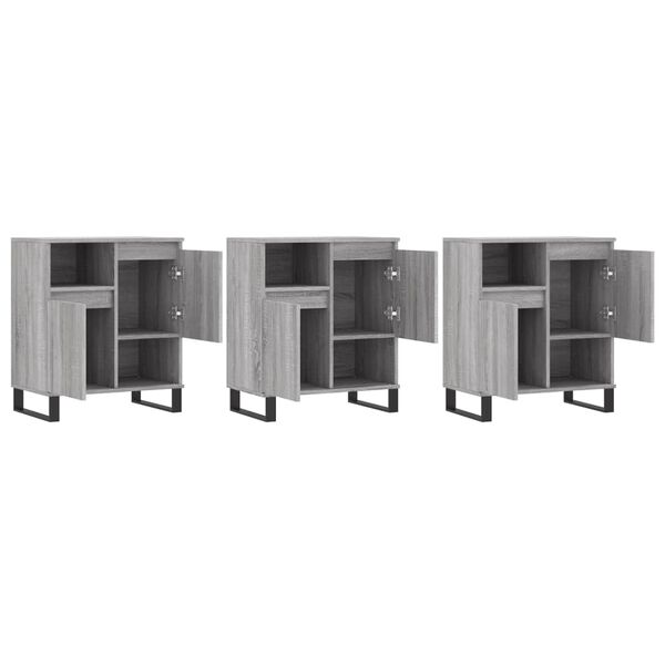 vidaXL Sideboards 3 Stk. Grau Sonoma Holzwerkstoff