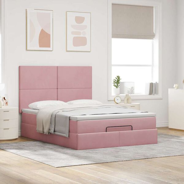 vidaXL Ottoman-Bett mit Matratzen Rosa 140x200 cm Samt